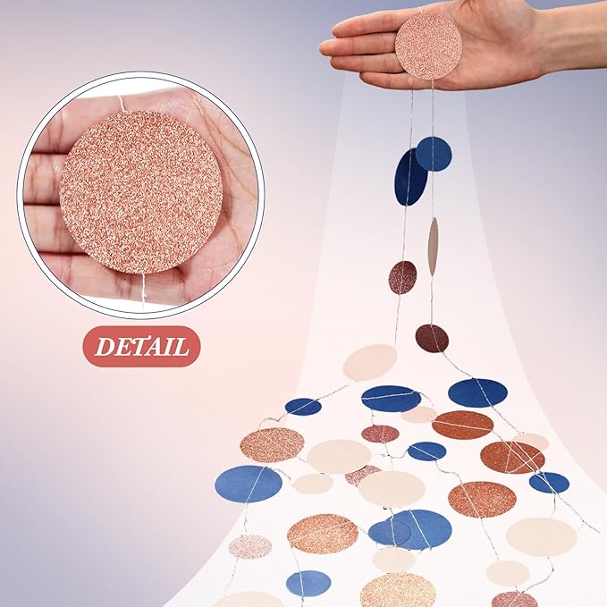 Outus 10 Pieces Blue,Pink,Rose Gold Round Dots Garland Graduation Party Hanging Decor Each Length 13.1ft Glitter Paper Dot Streamers for Birthday Wedding Classroom Supplies