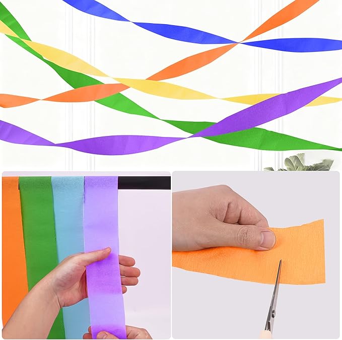 Oubest 12 Rolls Rainbow and Pastel Crepe Paper Streamers Party Decorations, 2.2 Inch Wide Colorful Party Streamers for Birthday, Baby Shower, Wedding, Halloween, Christmas Decorations, DIY Crafts