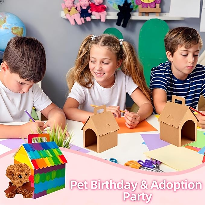 ACUDUDOMA 24 Pcs Dog Party Favors Boxes with Handle, Foldable Dog House Shaped Treat Gift Boxes with Holes for Puppy Pet Adoption, Kid DIY Crafting, Birthday Back to School Party Supplies