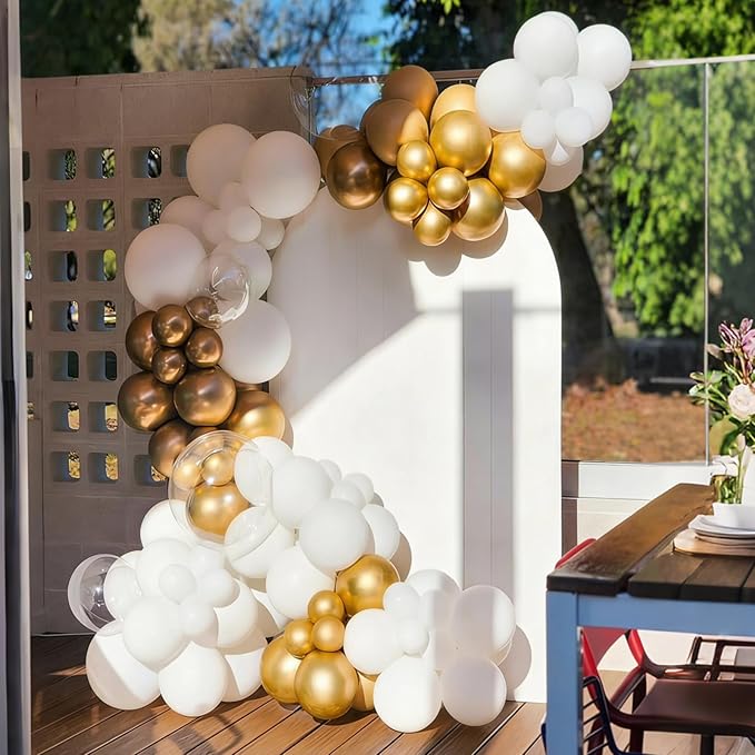 White and Gold Balloons Garland Arch Kit, White and Gold Confetti Latex Balloons for Graduation, Wedding, Baby Shower, Engagement, Birthday Party Decorations