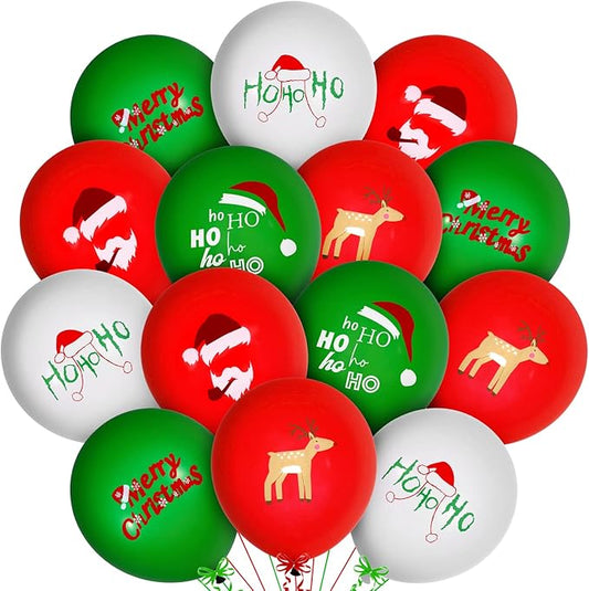 KatchOn, Merry Christmas Balloons Decorations - Pack of 50, 12 Inch | Red and Green Balloon for Christmas Decorations Outdoor | Holiday Balloon for Xmas Decoration | Ho Ho Ho Xmas Balloons