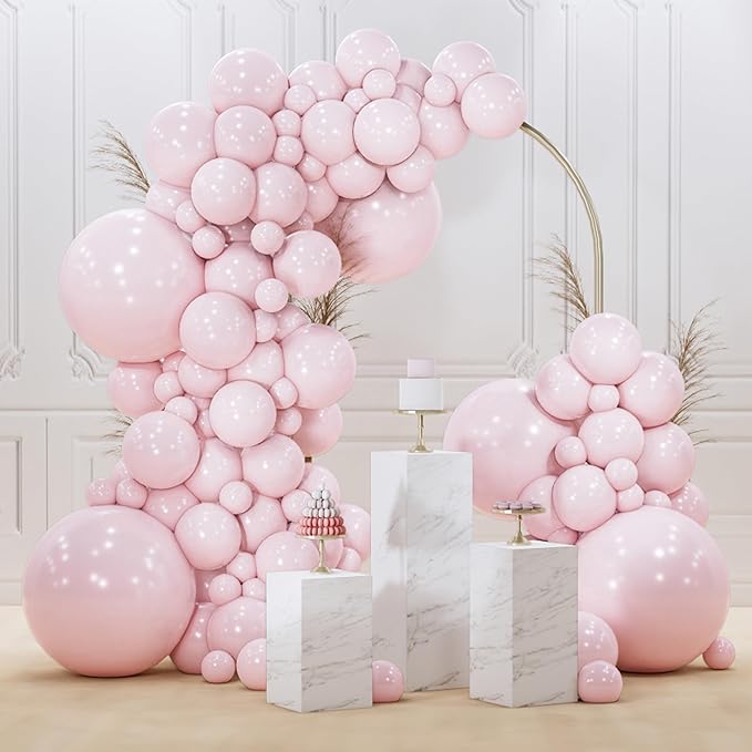 PartyWoo Pale Pink Balloons 140pcs Different Sizes of 18 12 10 5 Inch Light Pastel Baby Pink Balloon Arch Kit for Engagement Bachelorette Baby Shower Easter Birthday Party Decorations Pink-Q01