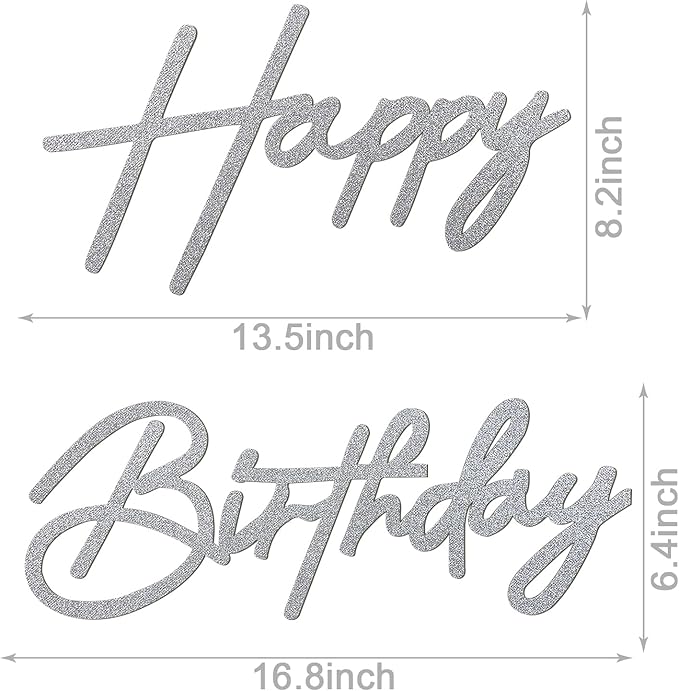 Happy Birthday Sign for Backdrop - Glitter Silver Felt 'Happy Birthday' Letter Sign for Balloon Arch Backdrop Decorations