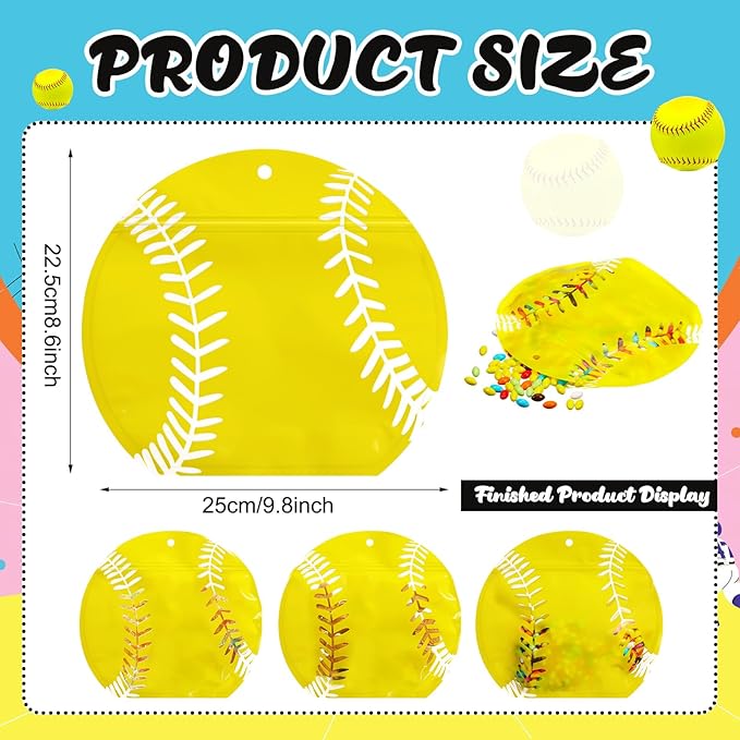 Resurhang 60 Pcs Softball Treat Bags Candy Zipper Cute Softball Food Goodie Gifts Bags Resealable Sport Themed Snack Candy Containers for Sport Birthday Baby Shower Supplies