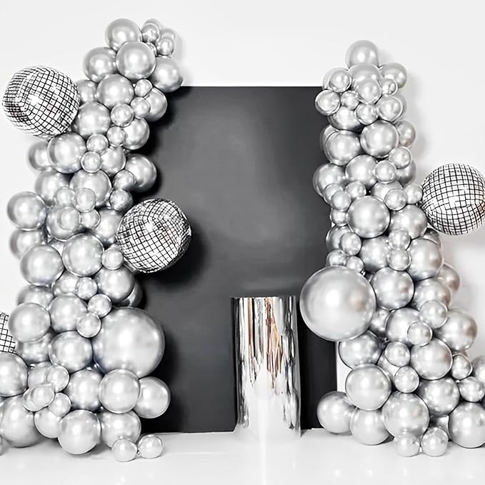 Voircoloria 110pcs Metallic Silver Balloons 12inch Chrome Silver Latex Party Balloons for Graduation, Wedding, Birthday, New Year, Baby Shower, Anniversary, Holiday Party Decorations