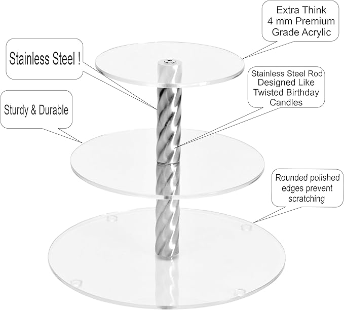AMT Acrylic Cupcake Stand | Clear Acrylic Cupcake Stand for 22 Cupcakes | 3 Tiers Cupcake Stand | Perfect for a Wedding Shower, Birthday Party, Baby Shower. (1 pc/Box) (Rounds - 3 Tiers)