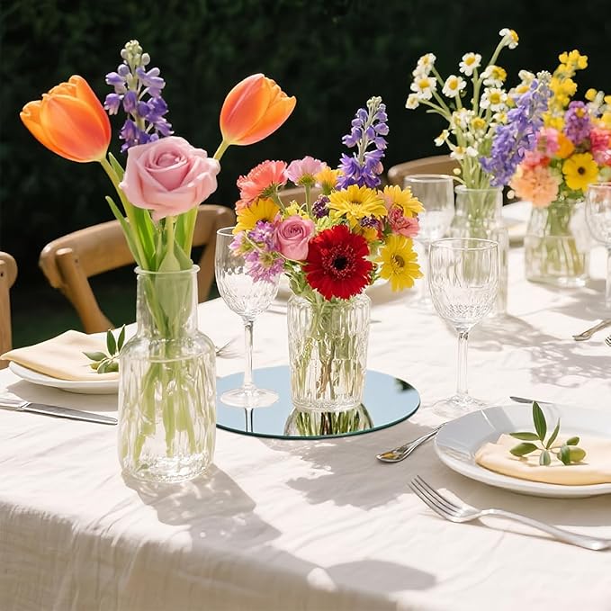 8 Pack Round Mirror Centerpieces for Tables Decorations, 12" Acrylic Round Mirror Tray Candle Plate 2mm Thickness Mirror Centerpiece Table Decorations for Wedding Decorations Party, Wall Decor