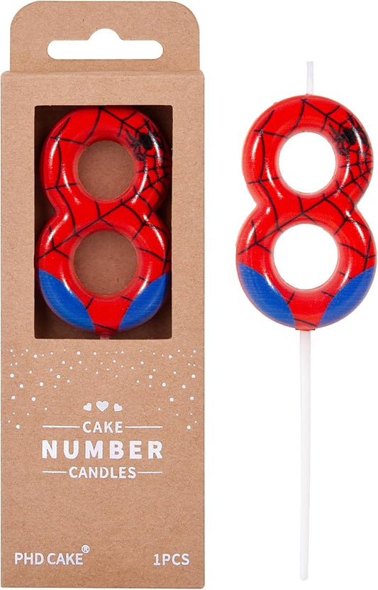 PHD CAKE 2.76 Inch Number 8 Spider Birthday Candles, Spider Cartoon Themed Number Candles, Cake Number Candles, Party Celebration