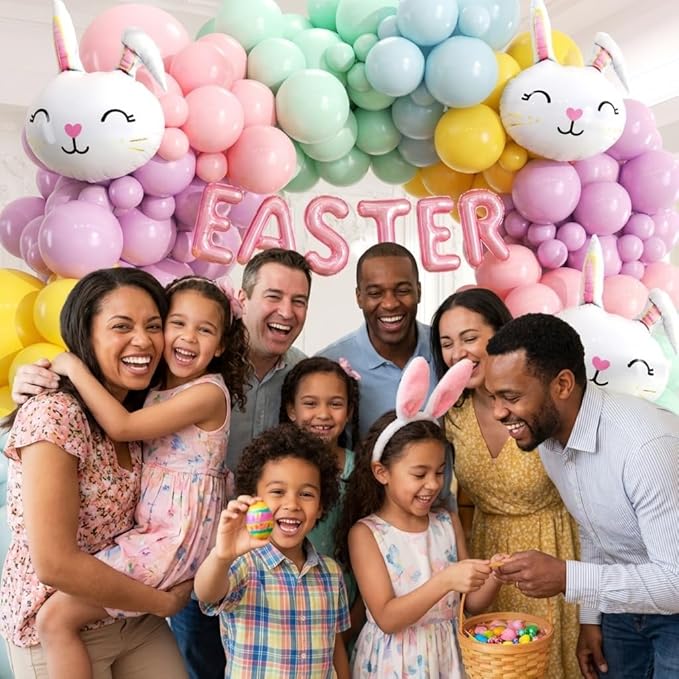 Easter Balloon Arch Kit - Pastel Balloon Garland Kit with EASTER Balloon Banner, Bunny Balloons for Easter Party, Spring Birthday, Baby Shower, Rainbow Easter Supplies Party Decorations