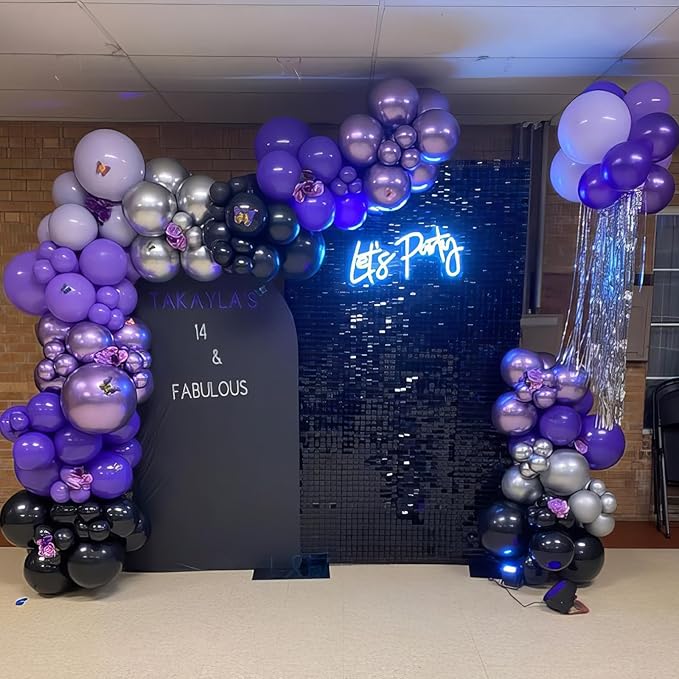 Purple and Black Balloons, Black Purple Balloons Metallic Silver Metallic Purple Balloons, Black Lilac Balloons for Women Girls Birthday Wedding Engagement Graduation Halloween Theme Party Decoration