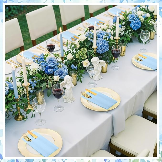 120 Pcs Light Blue Linen-Feel Paper Napkins with Built-in Flatware Pocket, Pocket Linen Napkins Prefolded Cloth Like Paper Napkins Bulk for Silverware Wedding Baby Shower Birthday Bridal Party