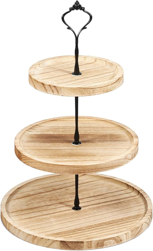 Wood Cupcake Stand 3 Tiers Large Cupcake Holder, Wooden Cake Stand Rustic,Cupcake Stand for 50 Cupcakes,Round Tiered Dessert Display Serving Tray Cupcake Tower for Party Wedding Birthday (Light Tan)