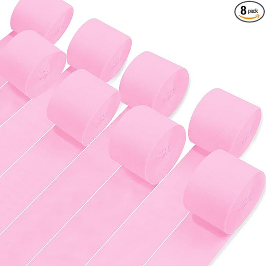 8 Rolls Crepe Paper Streamers, Light Pink Streamers Party Decorations for Baby Shower Bridal Shower Wedding Bachelorette Party Girls Birthday Valentines Galentines Day Mother's Day