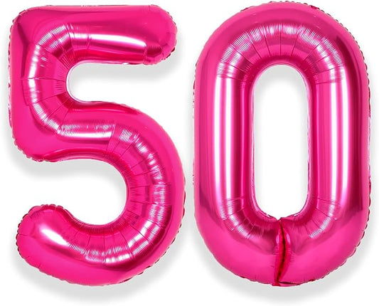 SUWEN 40 Inch Large Hot Pink 50 Balloon Numbers Big Foil Helium Number Balloons 0-9 Jumbo Happy 50th Mylar Birthday Party Decorations for Women Anniversary Party Supplies