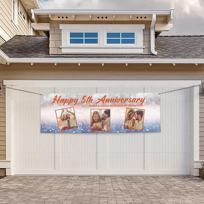 Happy Anniversary Banner Personalized Name Photo Custom Wedding Celebration Banners and Signs Customize Decoration for Couple 6'x3'