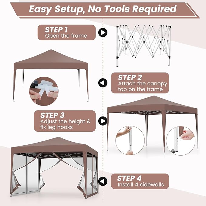Tangkula 10x10 Ft Pop Up Canopy with Netting, Easy Up Outdoor Tent with Mesh Sidewalls, Carrying Bag, Adjustable Height, Portable Canopy Tent for Parties Events Camping Travel