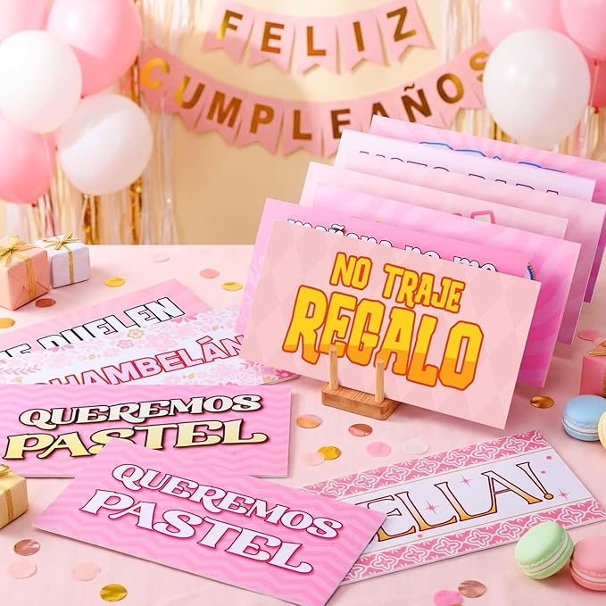 Beeveer 24 Designs Spanish Quinceanera Photo Booth Props Sweet 15th Birthday Parties Decorations Double Sided 11.02 x 5.51'' DIY Waterproof Selfie Signs PVC Printing Photo Props
