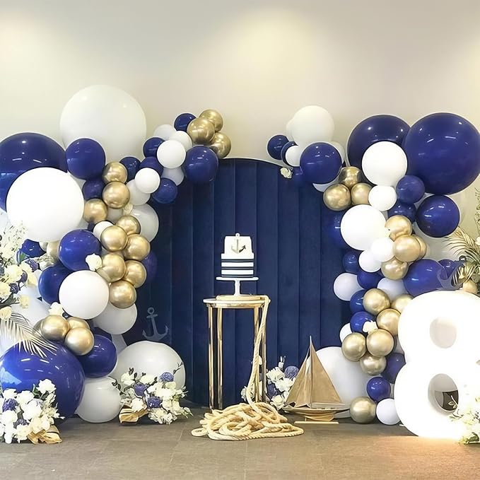 Royal Blue and Gold Balloons, Blue and White Gold Balloons, Macaron Navy Golden Confetti Latex Balloon Graduation Balloon for Birthday Wedding Baby Shower Graduations Party Anniversary Engagement