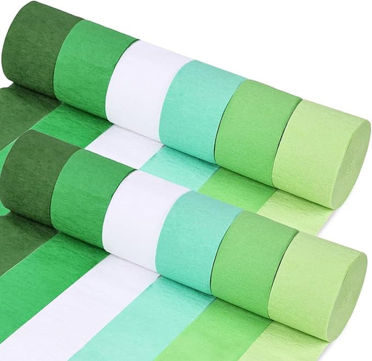 Koogel 12 Rolls Gradient Green Crepe Paper Streamers - 1.8 in x 82 ft Each - Bulk Decorations for St. Patrick's Day, World Cup Soccer Party, Tropical Fiesta, and Piñata Making Supplies