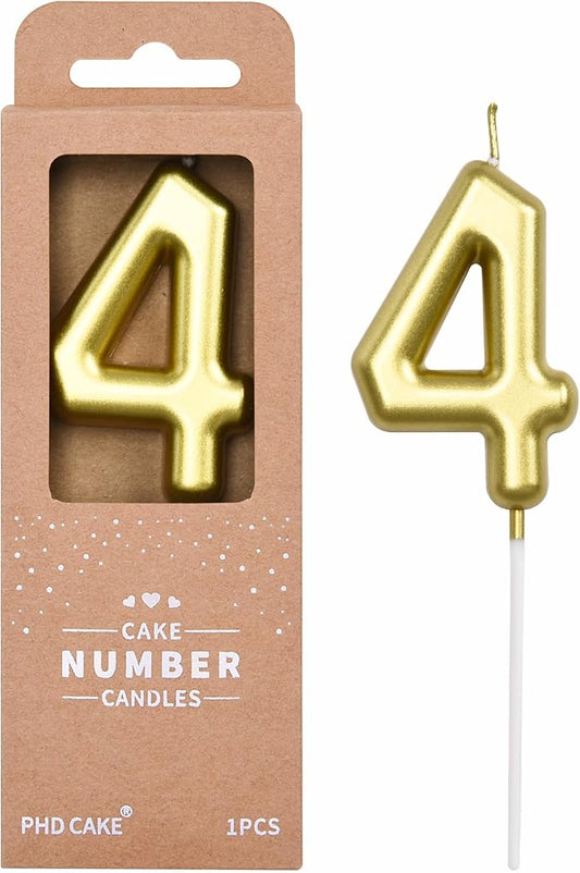 PHD CAKE 2.76 inch Classical Gold 4 Number Birthday Candles, Gold Number Candles, Cake Number Candles, Party Celebration