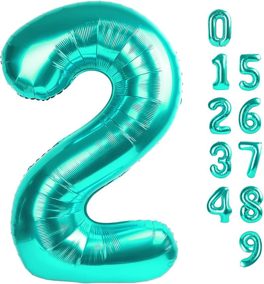 2 Numbers Balloon 40 Inch Blue-green Two Balloon Number Birthday Decor, 2nd 12 21st Party Celebration Decorations Graduations Wedding Baby Shower