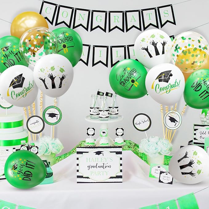 2026 Graduation Party Decorations, 68pcs Graduation Balloons Green and Gold Grad Decor for College High School Class of 2026 Congrats Grad Party Decor