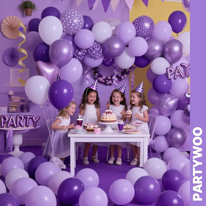 PartyWoo Purple Balloons 66pcs 12 Inch Light Pastel Dark Metallic Purple Lilac Lavender Confetti Balloons for Graduation Baby Shower Birthday Wedding Anniversary Butterfly Princess Party Decorations
