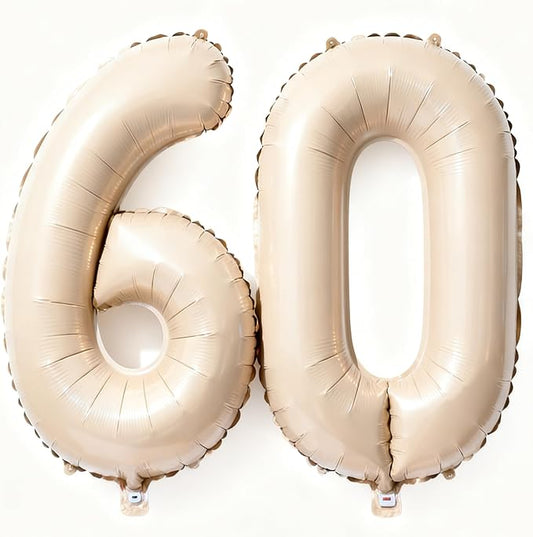 Beige Number 60 Balloons 40 Inch Giant Brown 60 Foil Mylar Balloons for 60th Birthday Anniversary Events Party Decorations