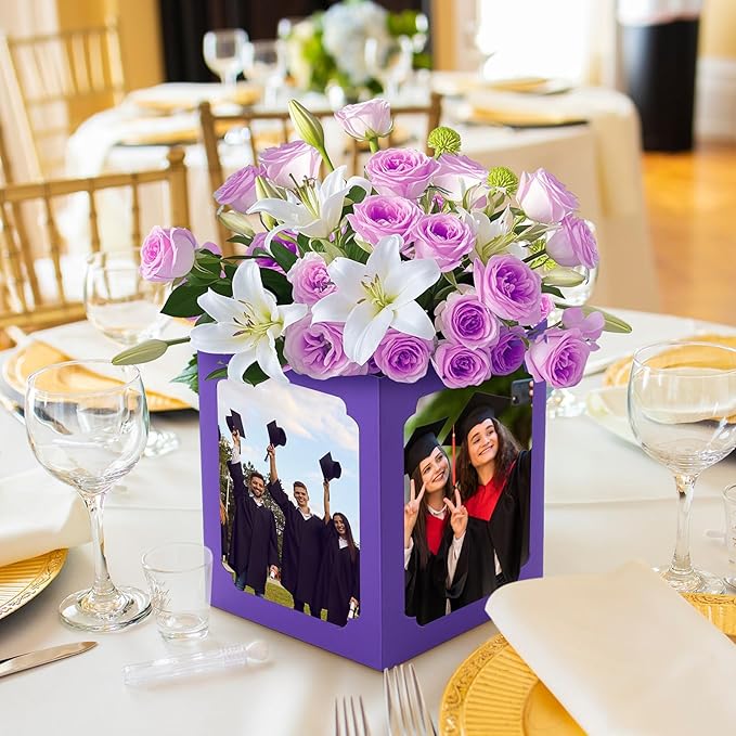 Spiareal 6 Pcs Graduation Box Centerpieces for Table 6/7 Inch Photo Frame Display Congrats Grad Party Favor Gift Picture Table Box Photo Props Frame for Graduation Decoration(Purple)