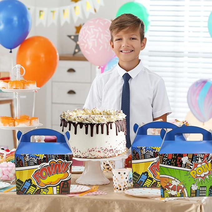 10PCS Super City Heroes Theme Party Treat Boxs Goodies Candy Gift Bags for Party Favor Boxes with Handles Perfect for Birthday Party Wedding Christmas Baby Shower