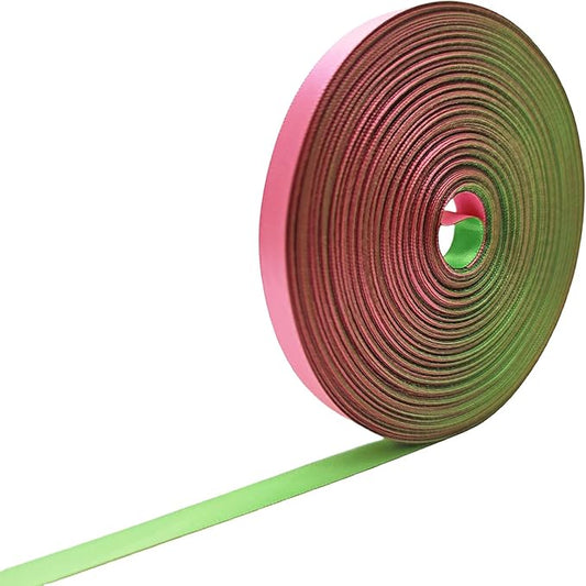 3/8 Pink & Green Flash Ribbon, Two-Tone Double Faced Satin Ribbon for Gift Wrapping, Flower Bouquet, Bow, Hair, Wedding, DIY Crafts, Holiday Party Decorations, 30 Yards Total