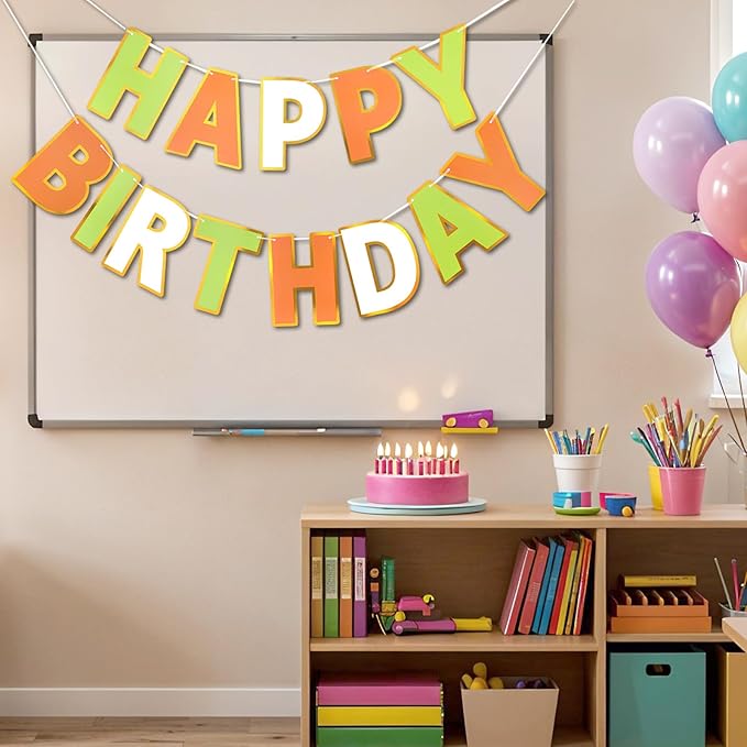 Happy Birthday Banner - 9ft Pre-Strung Happy Birthday Sign for Women, Men, Girls, Boys - No DIY Birthday Decorations & Party Supplies(Tri-Color)