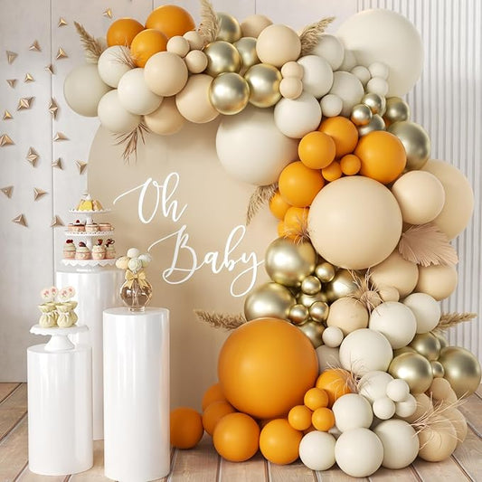 MEBAY Orange White Nude Gold Balloon Arch Kit, 166Pcs Dusty Orange White Sand Metallic Gold and Nude Balloons for Birthday Party Baby Shower Bridal Shower Wedding Decorations