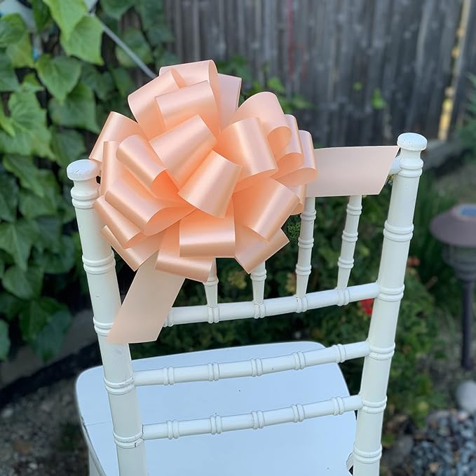 Large Peach Ribbon Pull Bows - 9" Wide, Set of 6, Gift Basket, Presents, Wreath, Mother's Day, Birthday, Baby Shower, Decoration, Classroom, Office, Christmas, Easter