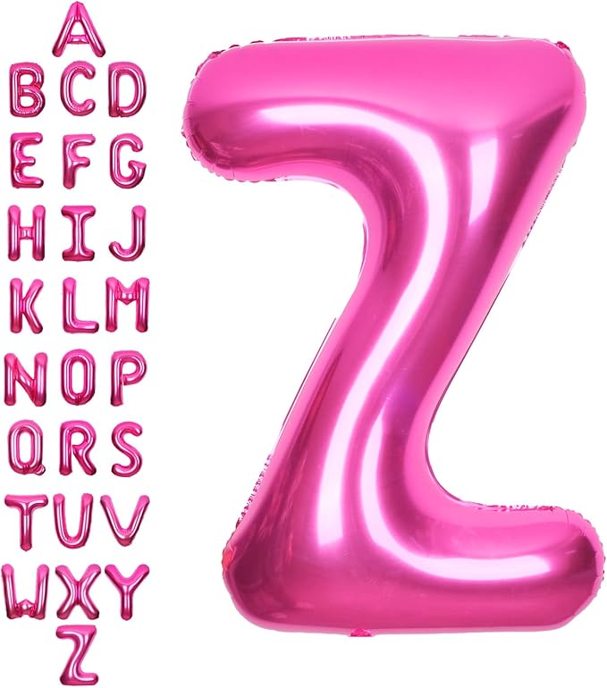 SUWEN 40 Inch Hot Pink Large Z Letter Balloons Big Foil Helium Letter Balloons A-Z Jumbo Mylar Happy Birthday Party Decorations for Woman Anniversary Party Supplies