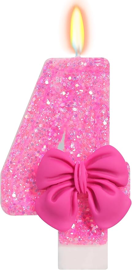 Birthday Candle for Cake, Rose Bow Number Cake Candles, 2.76 inch Number Happy Birthday Candle, Cake Topper Decoration for Birthday Party (Number 4)