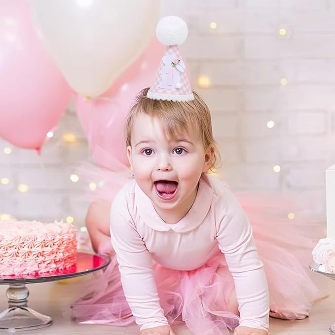 Some Bunny Is One Birthday Hat - Bunny 1st Birthday Decorations For Girls, Spring 1st Bday Decor, Easter Bday Crown, Pink Gingham First Bday Party Hat