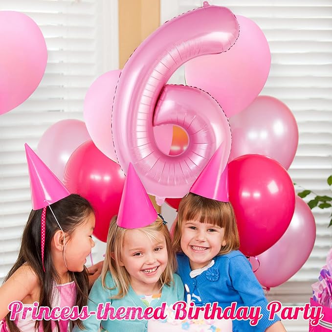Pink Number 6 Balloon 40 Inch, Big Large Foil Helium Number Balloons, Jumbo Giant Mylar Number 6 Balloons for 6 Year Old Birthday Party Decorations Supplies Anniversary Celebration