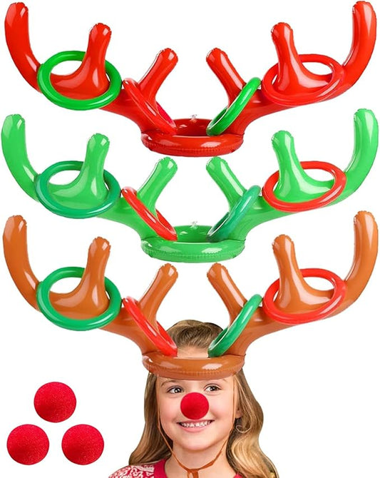 Christmas Inflatable Reindeer Antler Ring Toss Game Xmas Antler Heandband Toys Christmas Party Game Supplies for School Family Team Game Indoor Outdoor