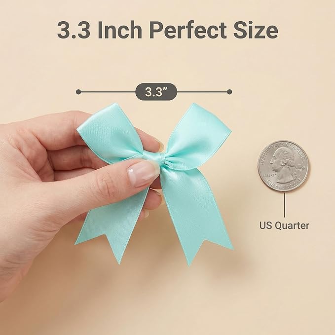 Green Gift Wrap Bows – 50pcs 3.3 Inch Elegant Satin Bows for Gift Wrapping, Wedding Decor, Baby Shower, Party Decorations, Birthday, Easter, Christmas, Anniversary, DIY Crafts, Gift Bags