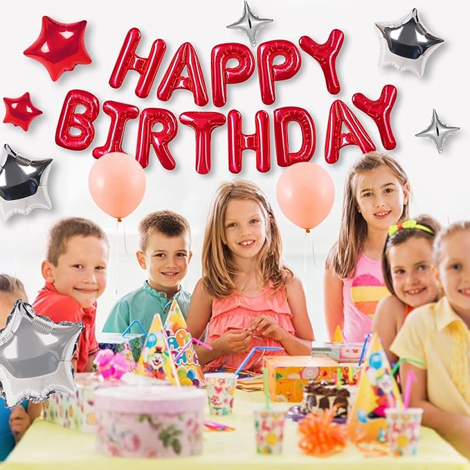 CANREVEL Happy Birthday Banner 13pcs 16 Inch Mylar Foil Letters Sign Balloons Birthday Party Decorations for Kids and Adults - 3D Red