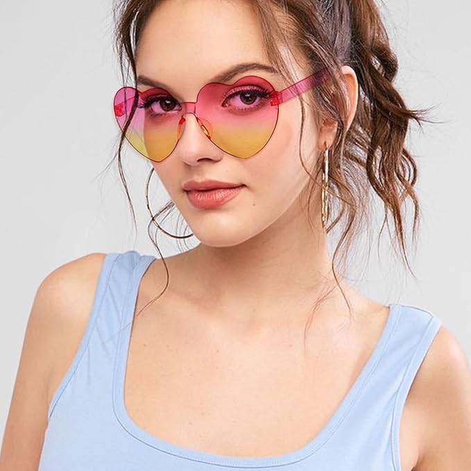 SUNOVELTIES 18 Heart Shape Rimless Sunglasses Transparent Candy Color Party Glasses Colored Eyewear for Women
