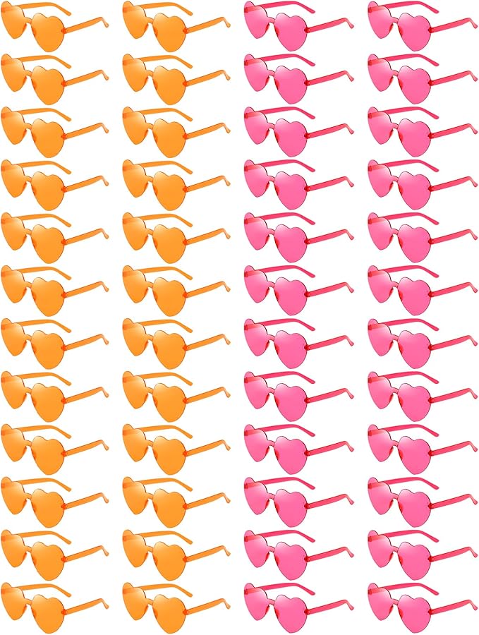 Matcheck 48 Pack Heart Rimless Sunglasses Frameless Colored Party Glasses Transparent Fun Eyewear for Adult