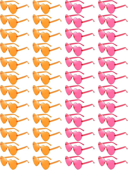 Matcheck 48 Pack Heart Rimless Sunglasses Frameless Colored Party Glasses Transparent Fun Eyewear for Adult