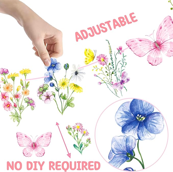 Wildflower Party Banners 2PCS Wildflower Birthday Party Supplies Spring Floral Party Decorations Wildflowers Themed Cutout Banner for Girl Women Garden Themed Decor
