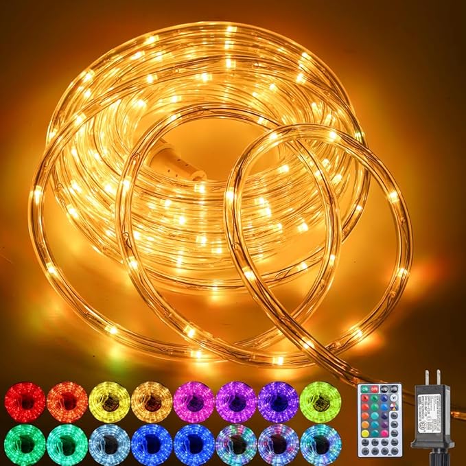 65ft 400 LED Rope Lights for Outside, Color Changing Rope Lights Indoor Outdoor with Remote, 16 Colors Waterproof Christmas Light Outdoor for Deck, Patio, Pool, Camping, Bedroom, Landscape Decorations