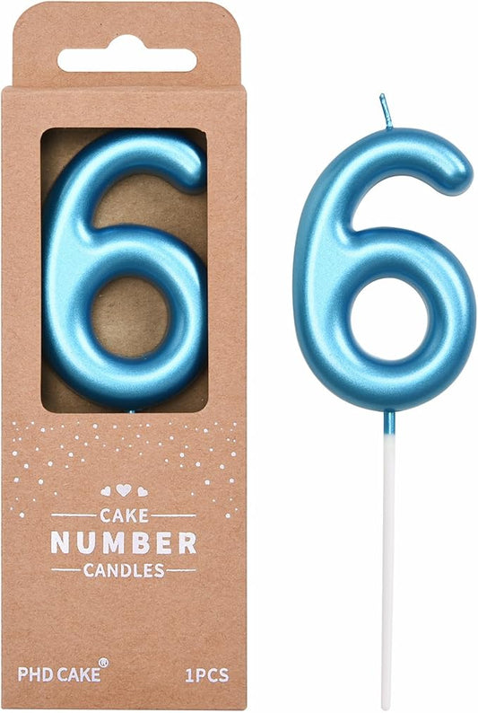PHD Cake 2.76 inch Classical Blue 6 Number Birthday Candles, Party Celebration