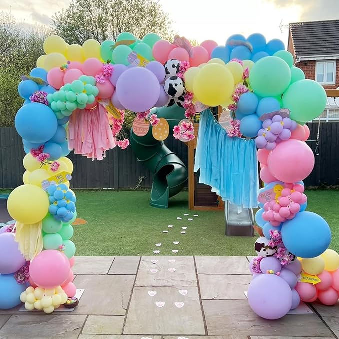 Pastel Balloons Garland Arch Kit, Rainbow Party Balloons, Multicolor Macaron Pink Blue Green Purple Yellow Balloons for Birthday Rainbow Party Baby Shower Wedding Decorations