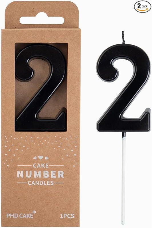 PHD CAKE 2.76 Inch Modern Black 2 Number Birthday Candles, Black Number Candles, Cake Number Candles, Party Celebration