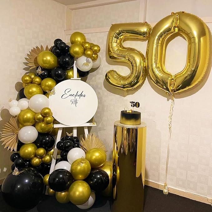 Black White Gold Party Balloons,Black and Gold Balloon 50 Pcs 12 inch Black Gold Latex Balloons For New Year Graduation Wedding Retirement Anniversary Party Decorations